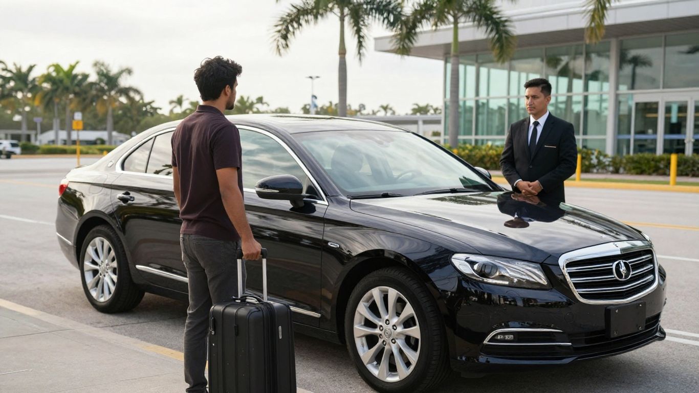 Professional chauffeur preparing airport transfer