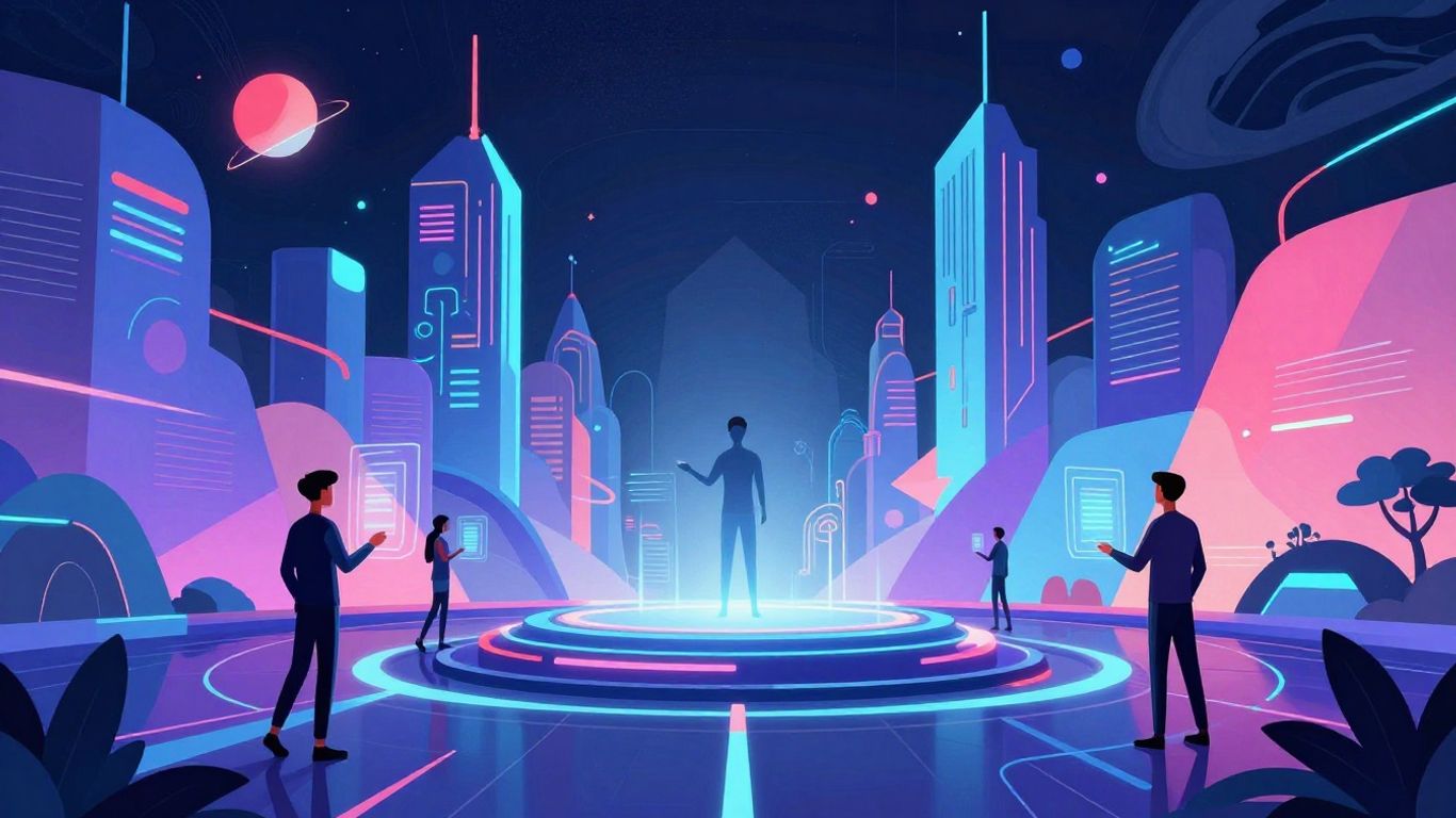 AI web design futuristic cityscape with glowing shapes