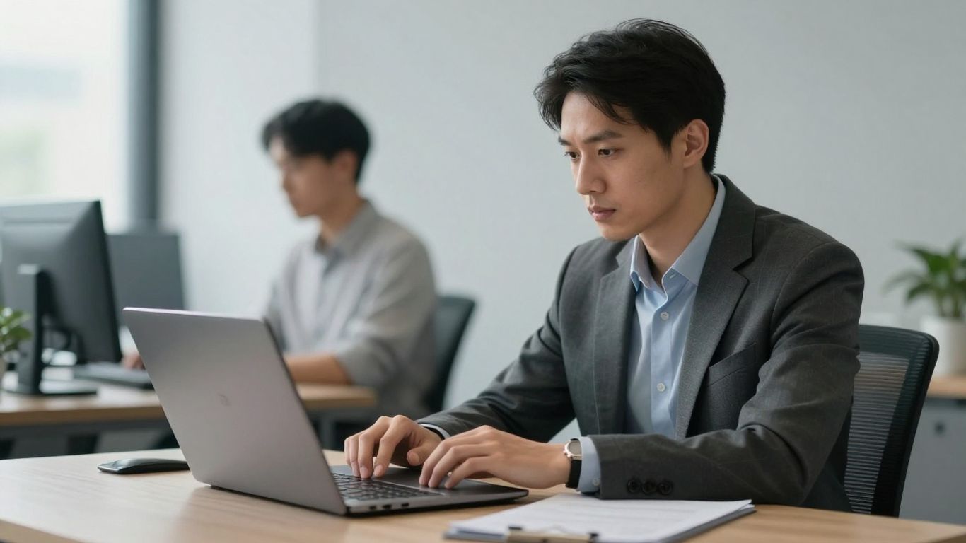 A professional trader using a laptop