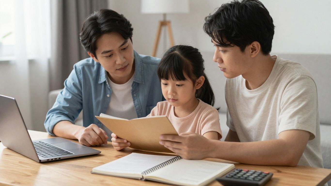 Family comparing student loan repayment scenarios