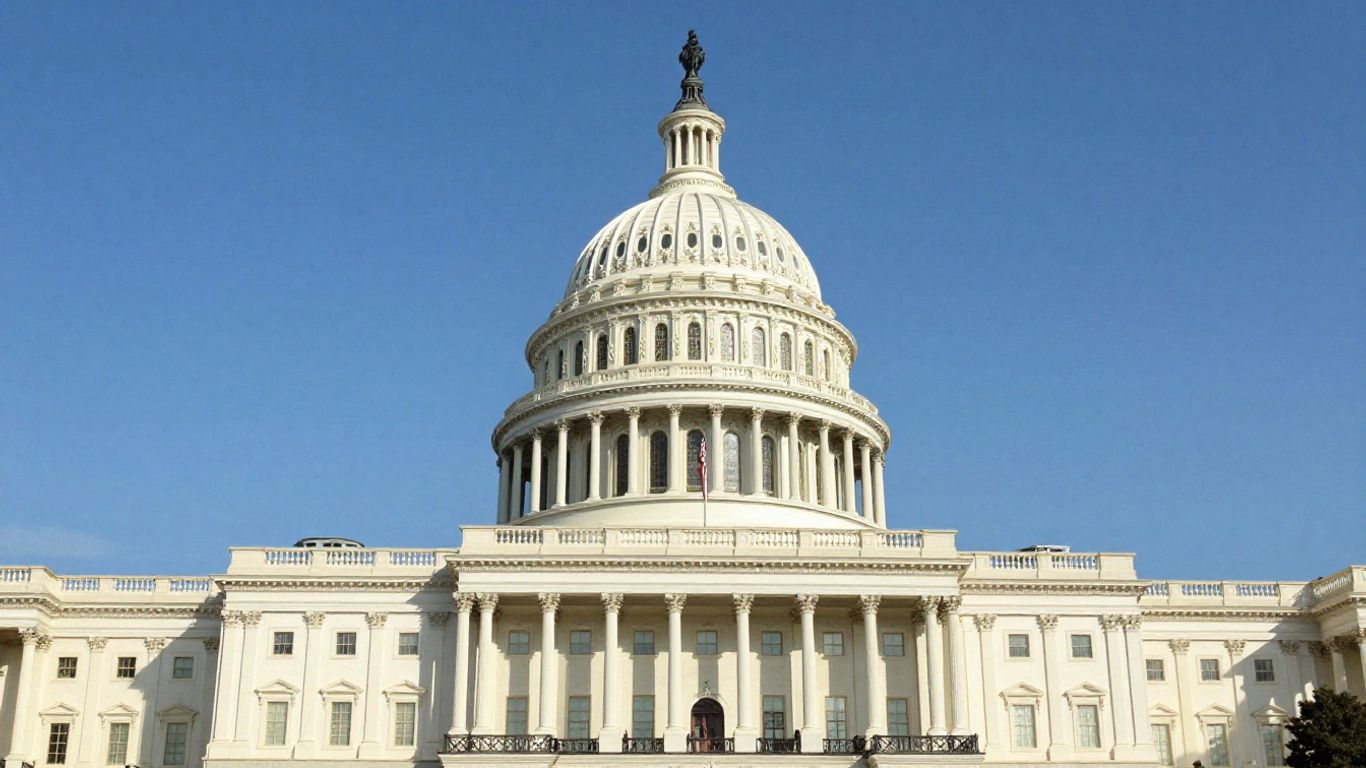 Capitolio de Estados Unidos con banderas americanas.