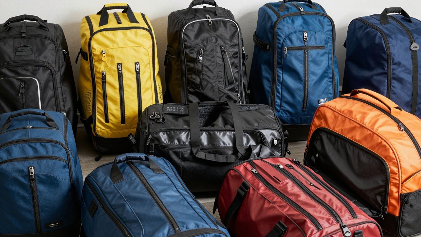 Assortment of durable, colorful sport bags ready for use.