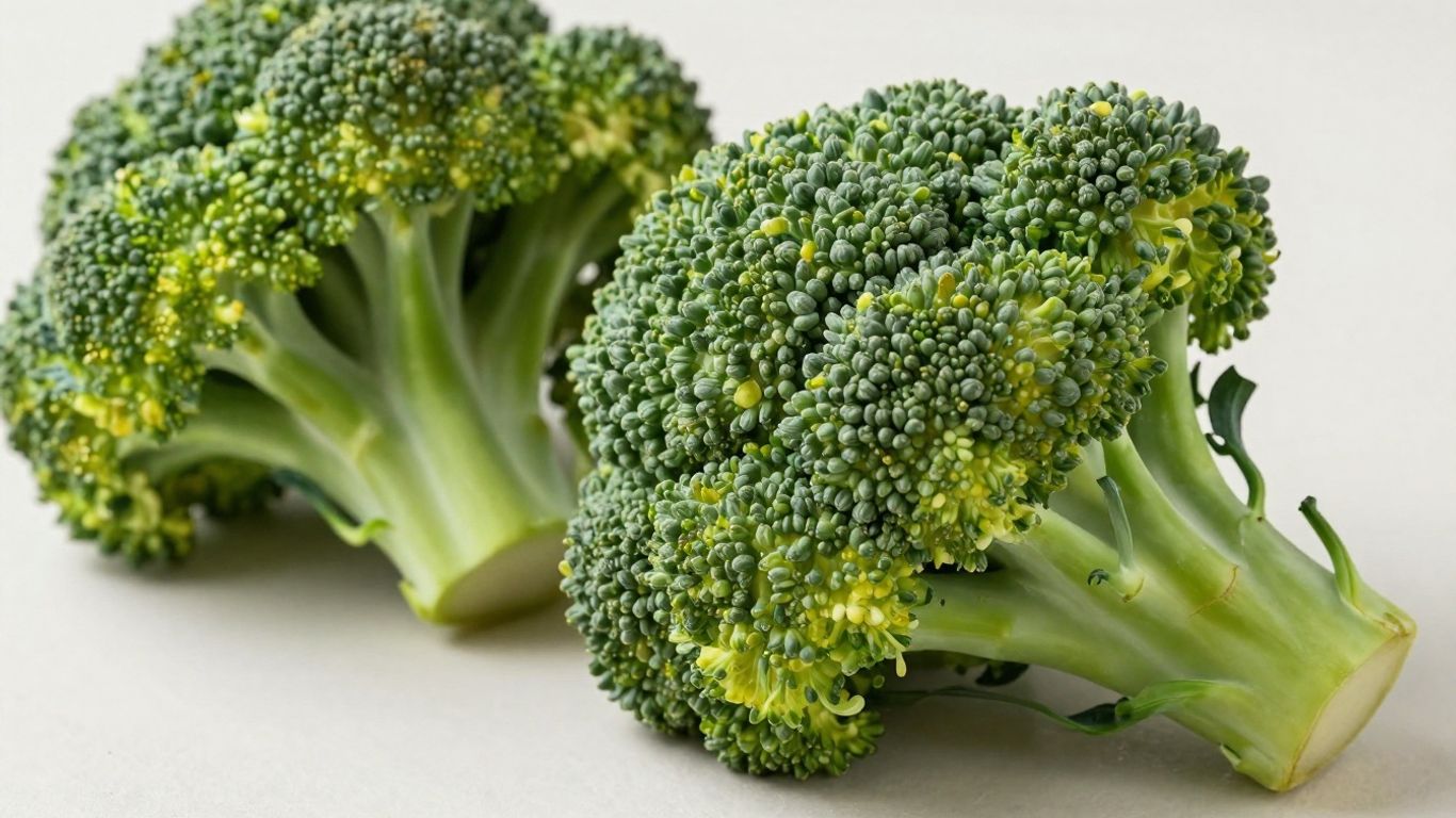 Fresh head of broccoli on a clean surface.