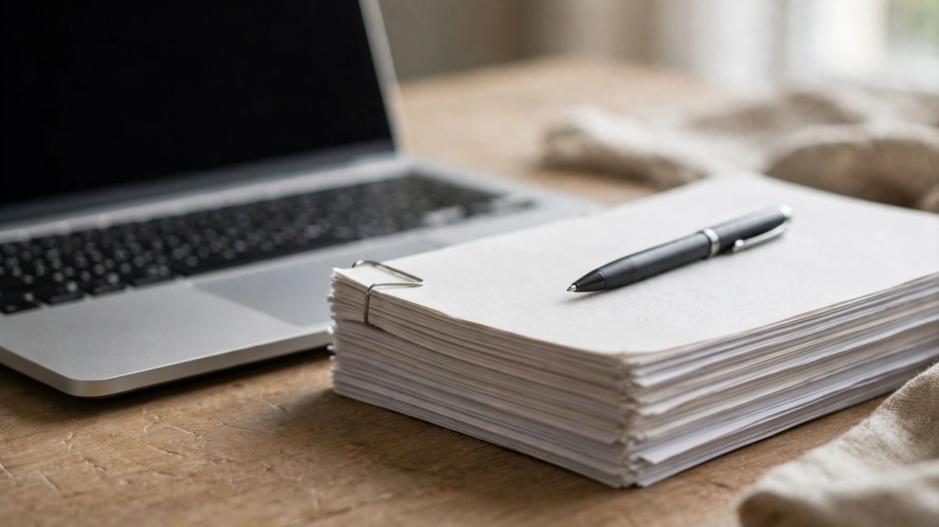 Documents et ordinateur portable sur le bureau d’un trader