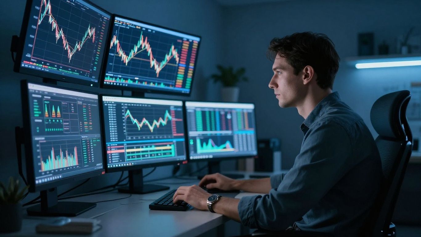 A professional trader monitoring market trends