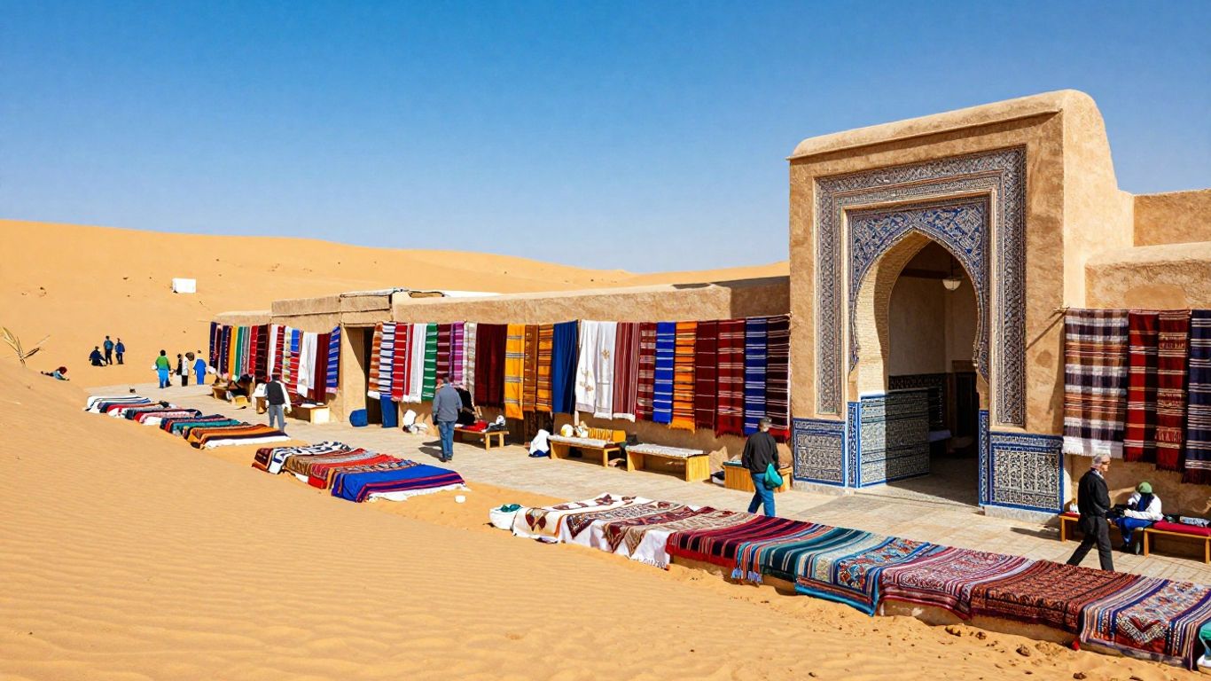 North African travel scene with vibrant colors and architecture.