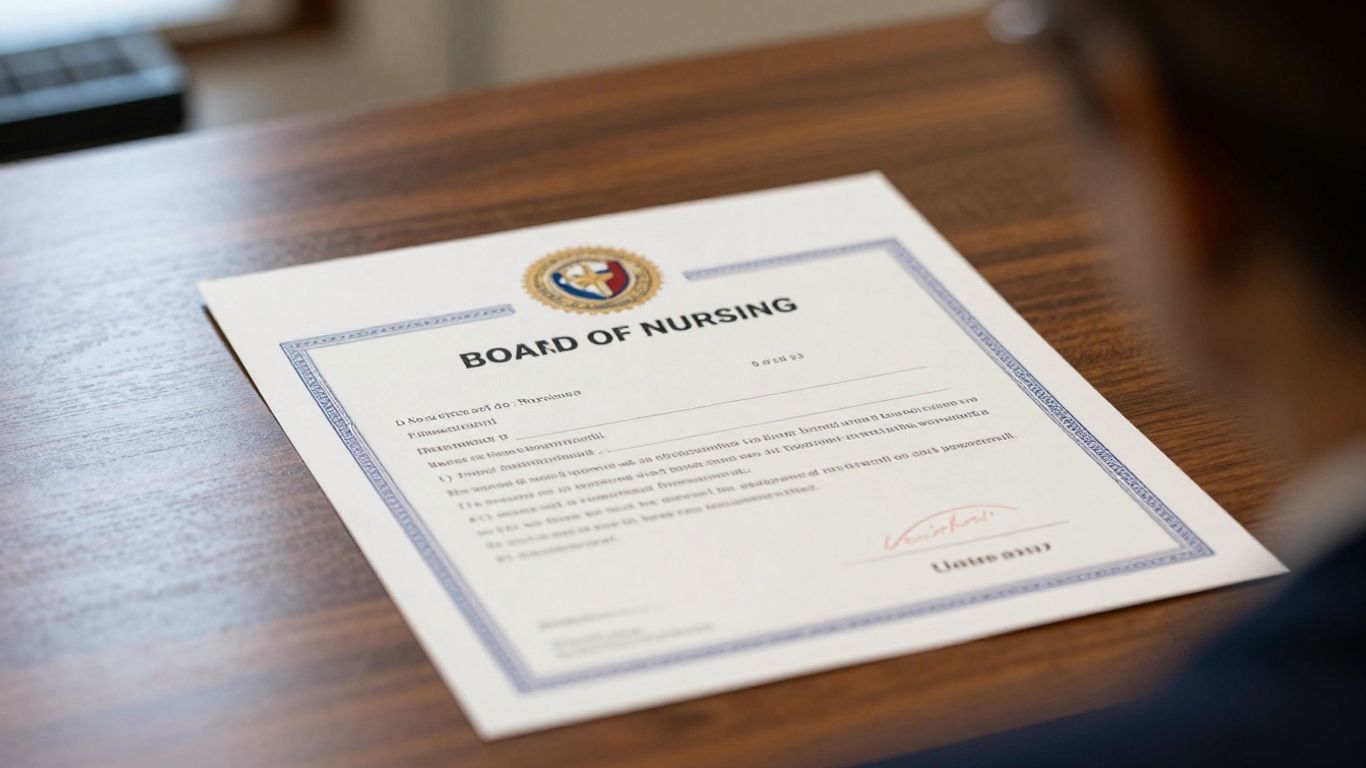 New Jersey Board of Nursing license on a desk.