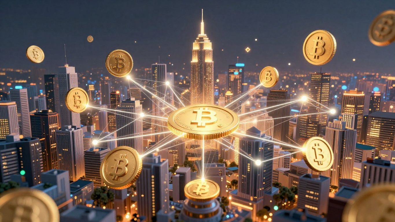 Tokenized real-world assets connected on a digital blockchain.