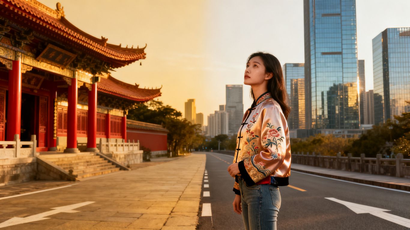 Asian woman bridging tradition and modernity.