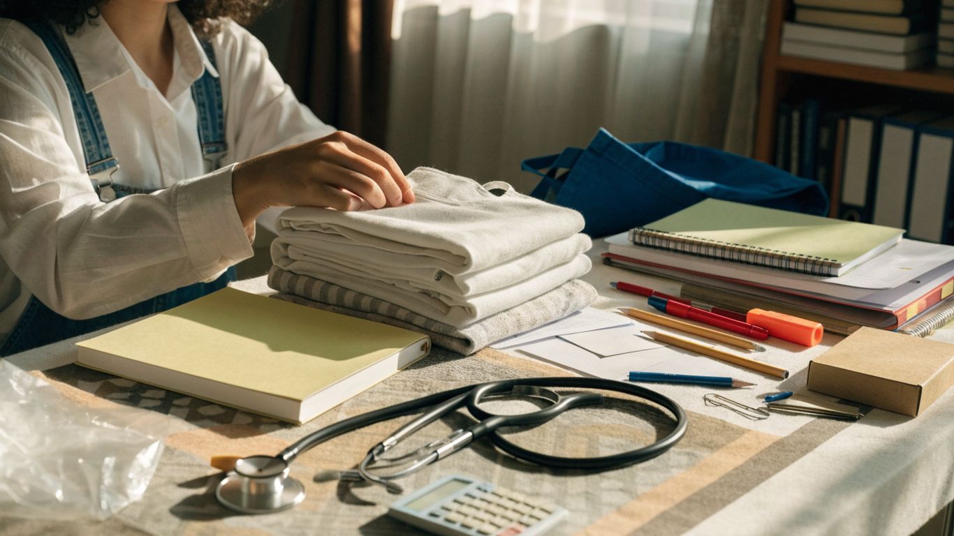 CNA student organizing supplies and course expenses