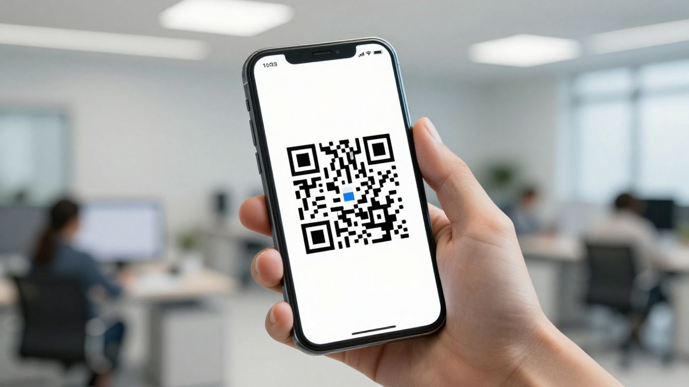 Smartphone displaying QR code for business growth.