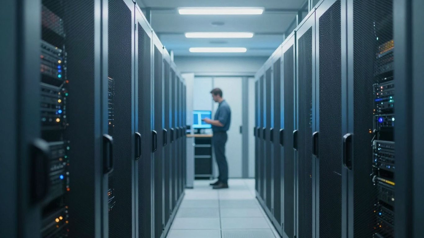 Technician reviewing server performance metrics on a screen