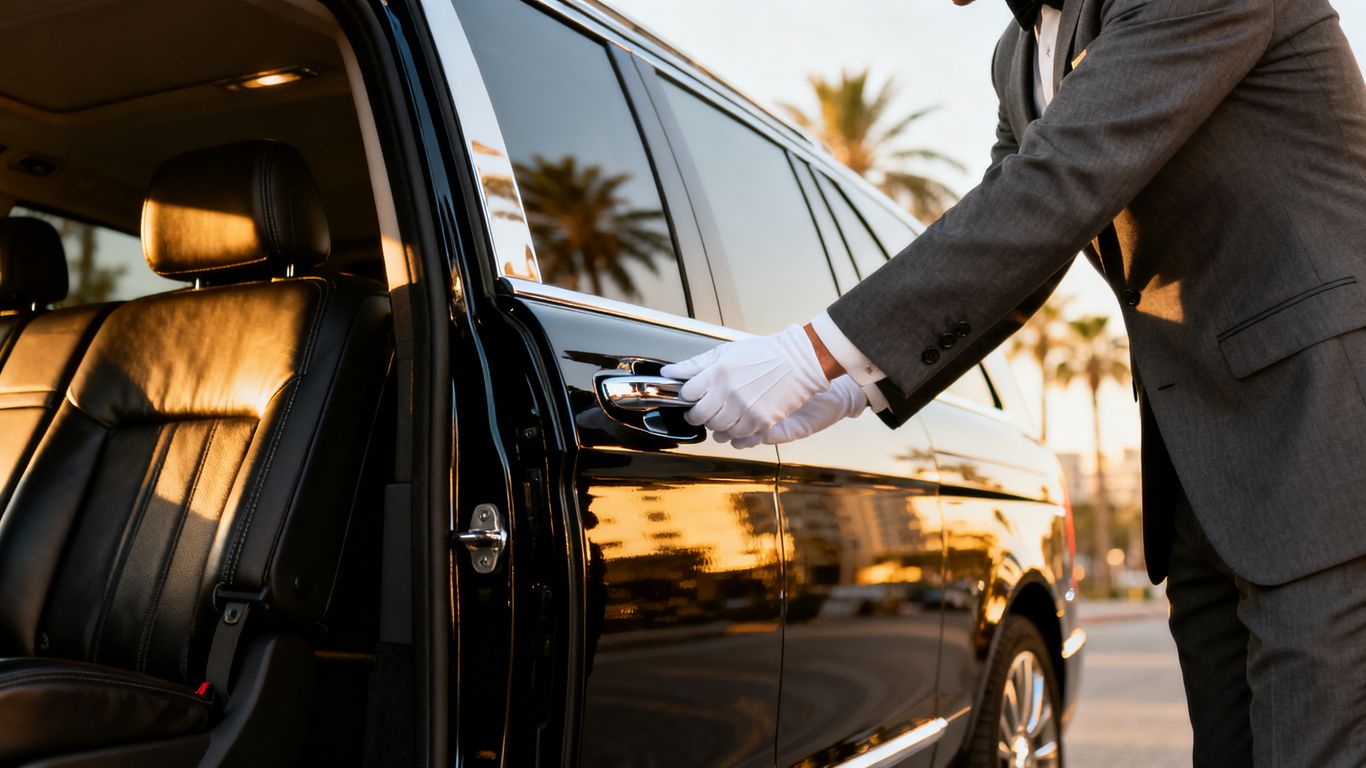 A professional chauffeur preparing a vehicle for a client