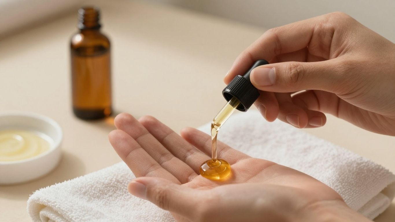 Hands applying a small amount of oil lubricant