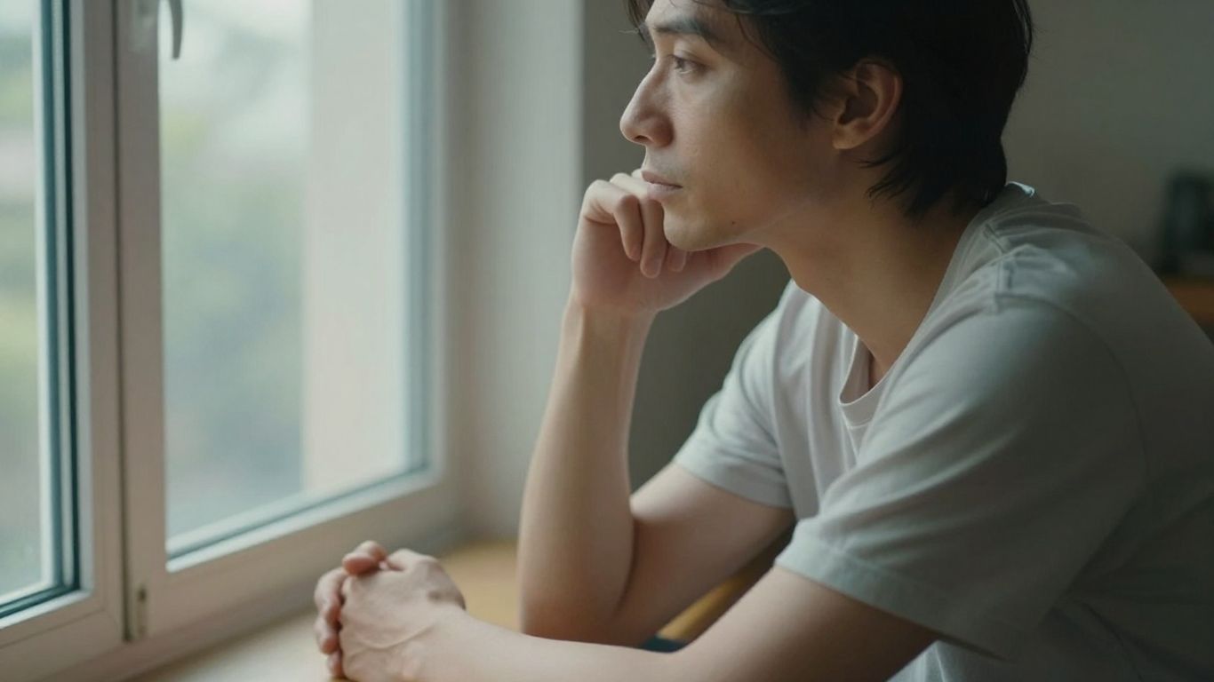 A person pausing in quiet emotional reflection