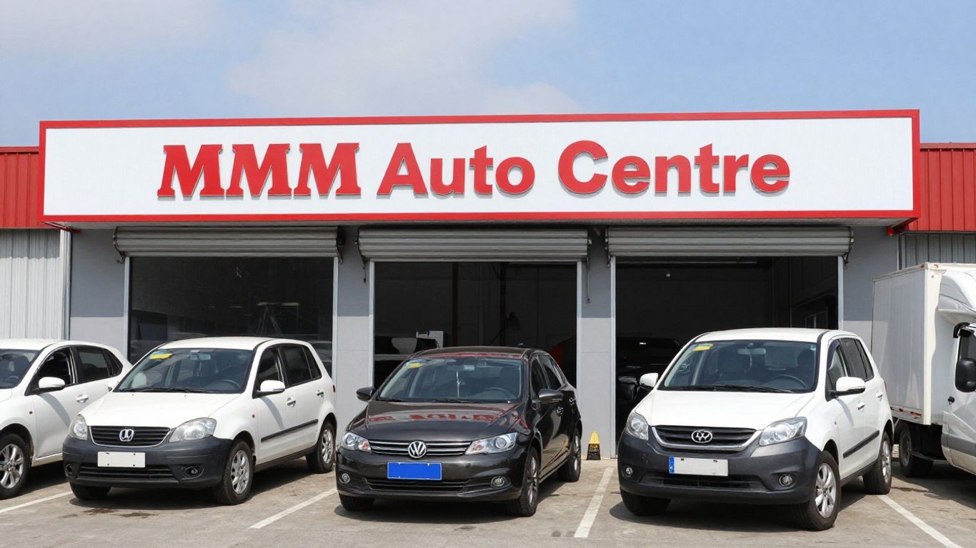 MMM Auto Centre exterior with cars and trucks.
