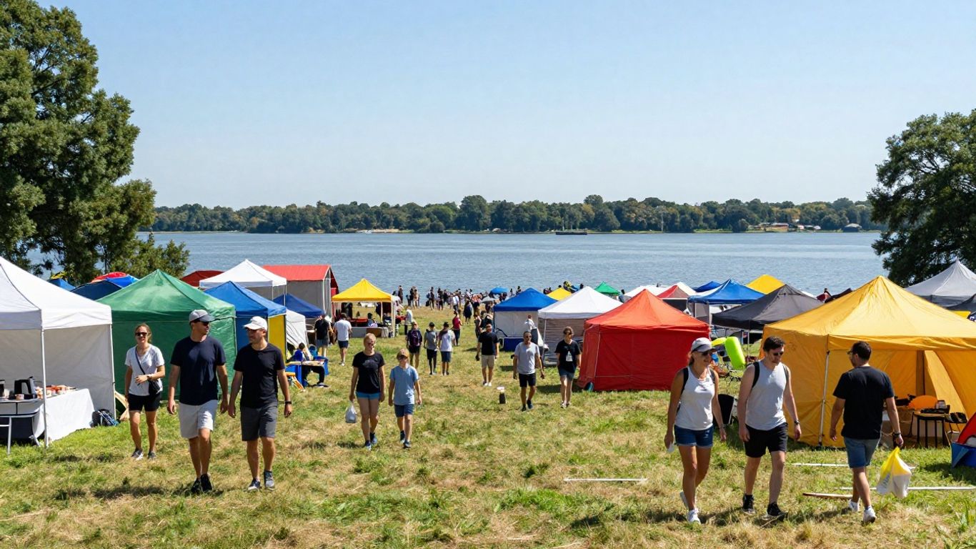 Crowd enjoying festive outdoor event