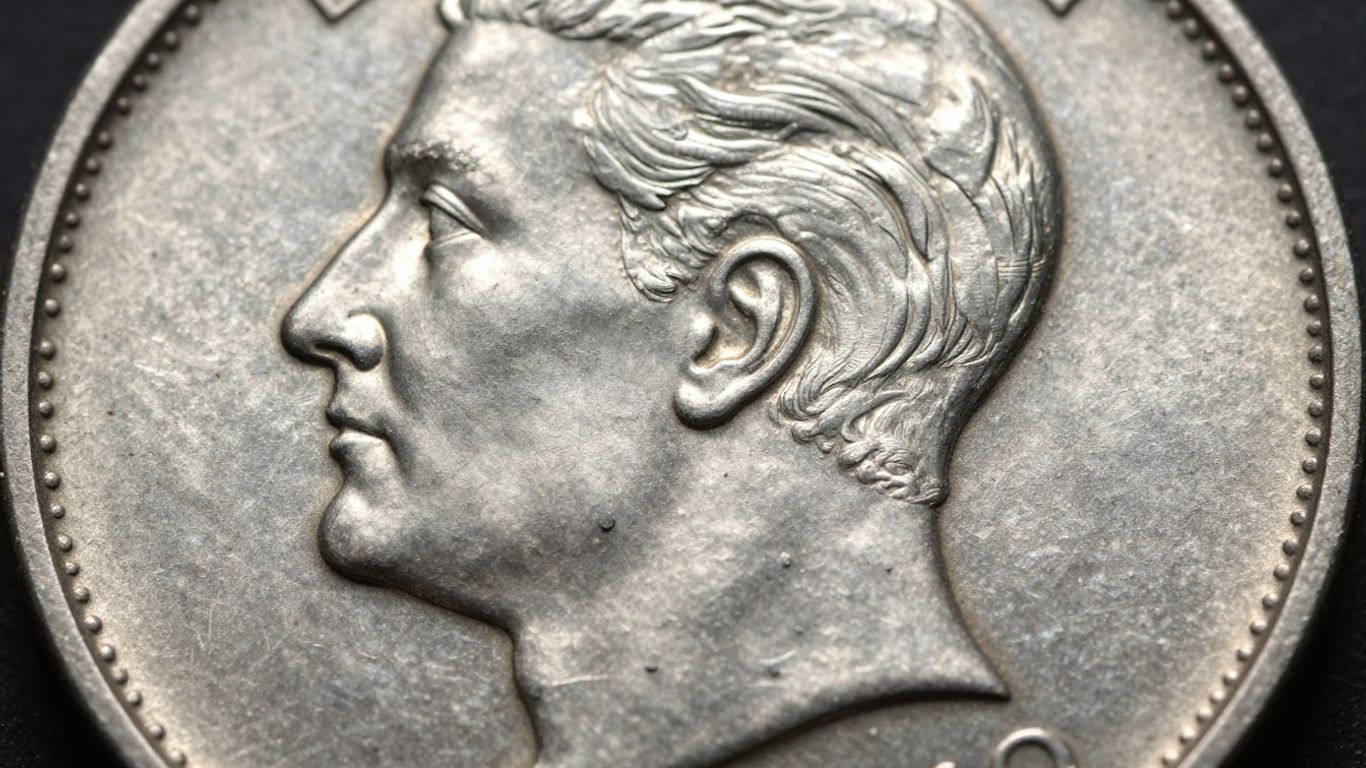 Close-up of a coin with distinct tripled die minting error.