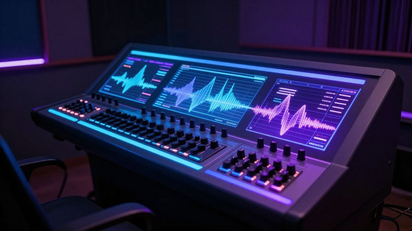 AI music generation interface with sound waves