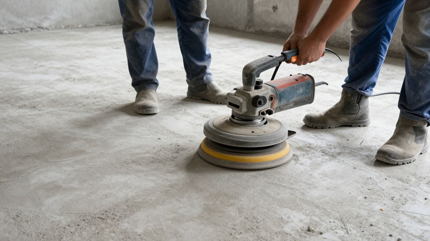 Concrete floor being prepared for sealer application