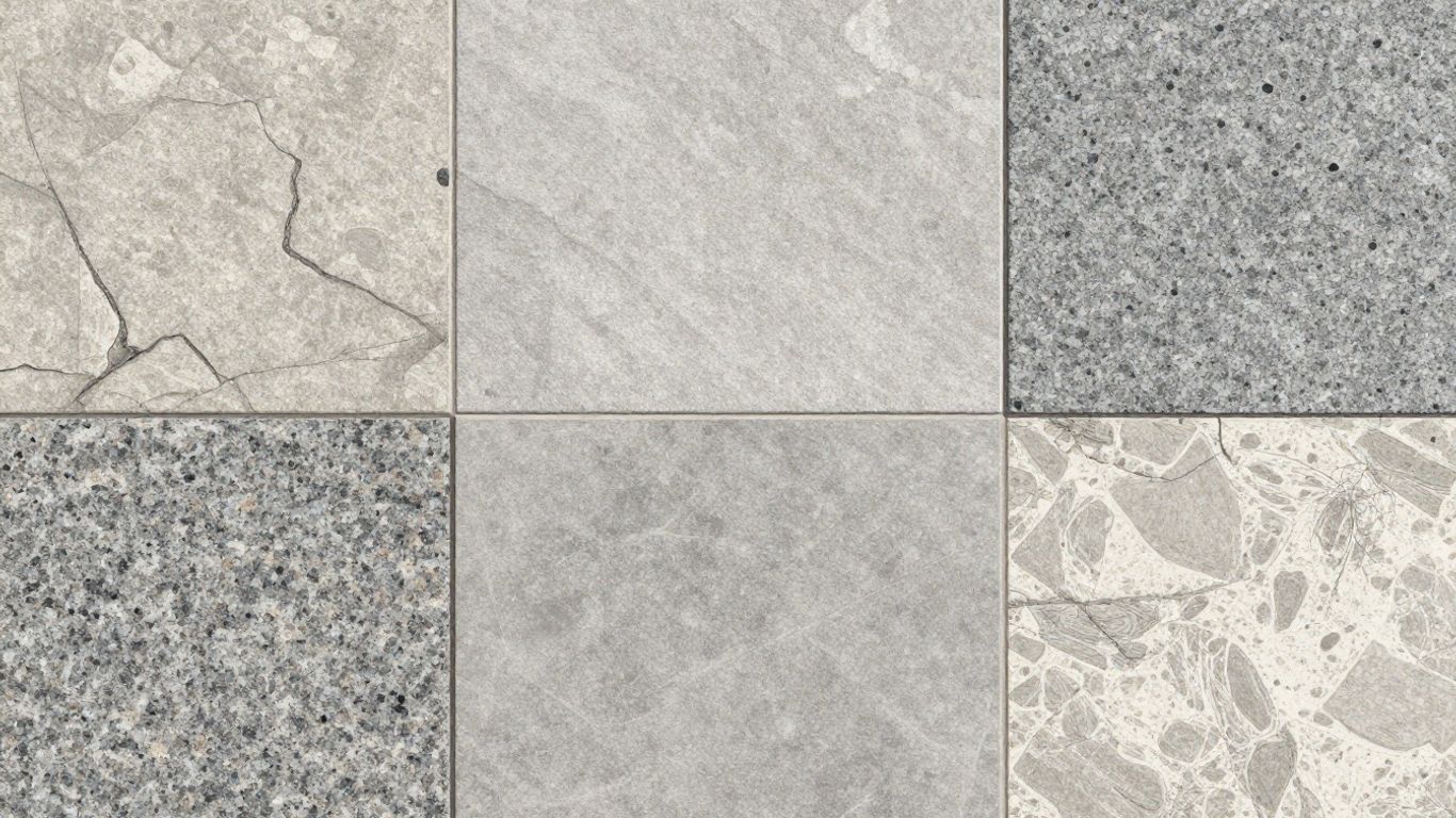 Various 12x12 granite tiles with natural stone patterns.
