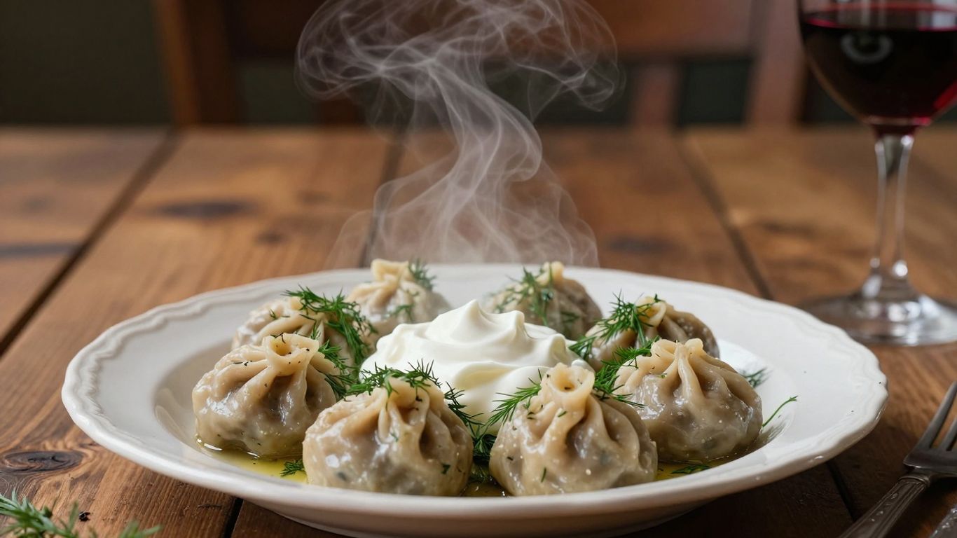 Farfurie cu sarmale, dill, smântână și vin roșu.