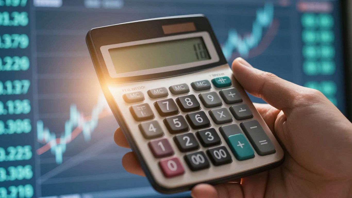 Calculator and digital currency symbols for ROAS optimization.