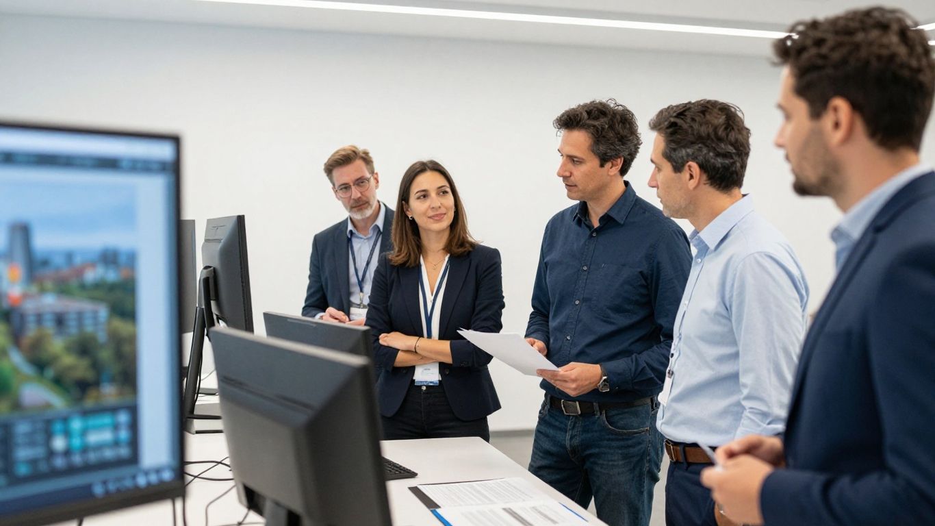 Europäische Facility Manager arbeiten mit moderner Automatisierungstechnik zusammen.