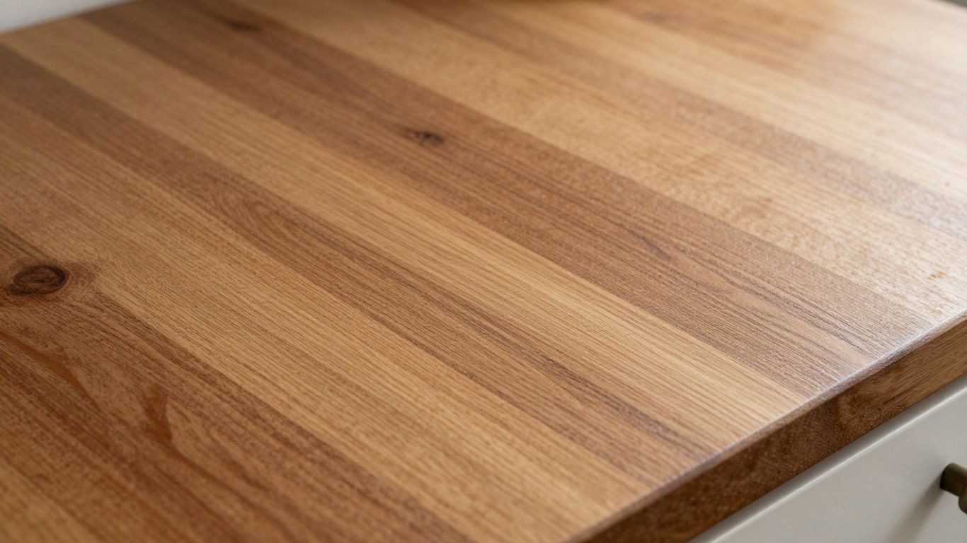 Oiled wooden kitchen worktop with visible grain.