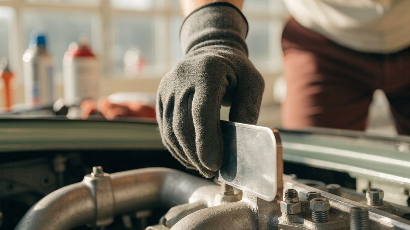 Mechanic checking an engine identification plate