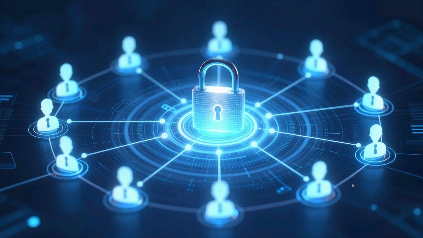 Digital padlock on blockchain network, secure identity.