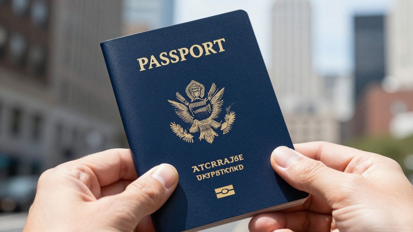 US passport held in hand, symbolizing citizenship.