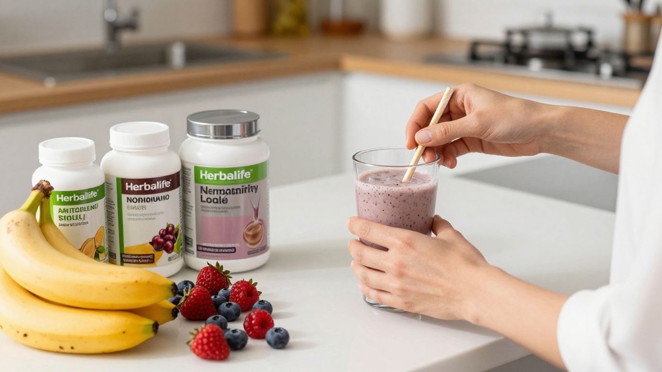 Herbalife products and fresh ingredients for a healthy lifestyle.