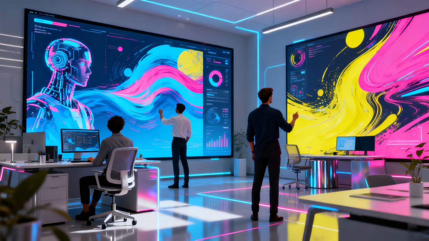 Creative professionals viewing AI art and motion graphics