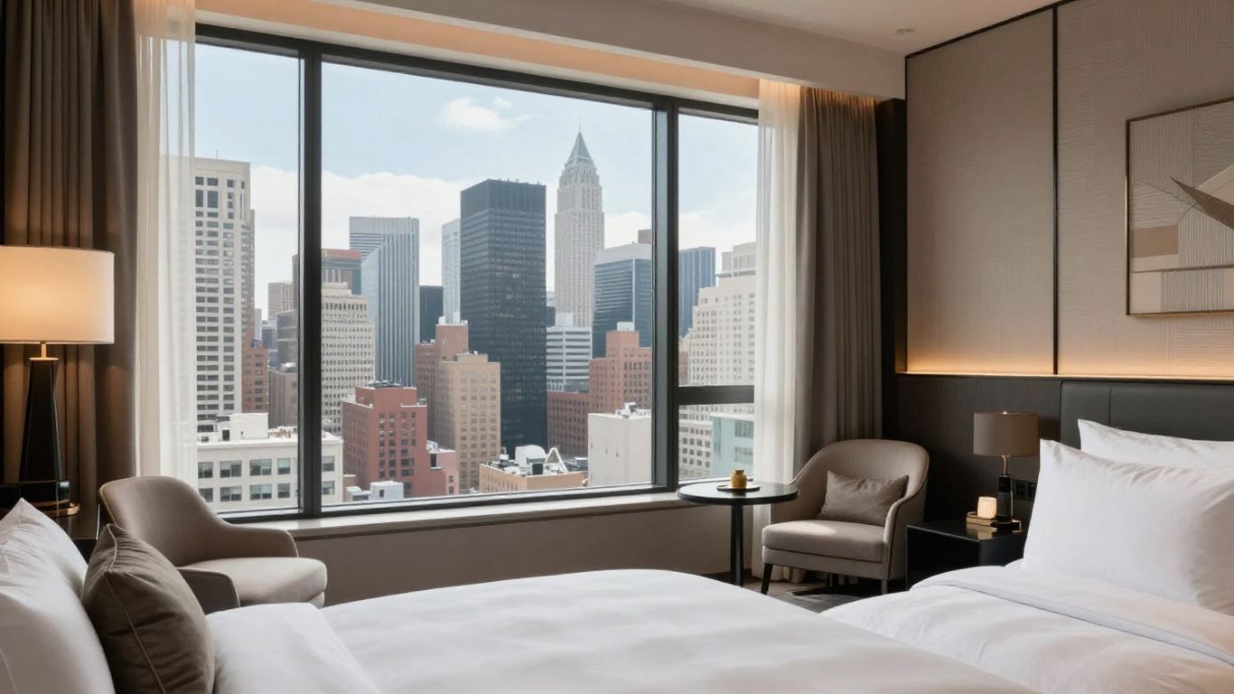 Luxurious hotel room with city view