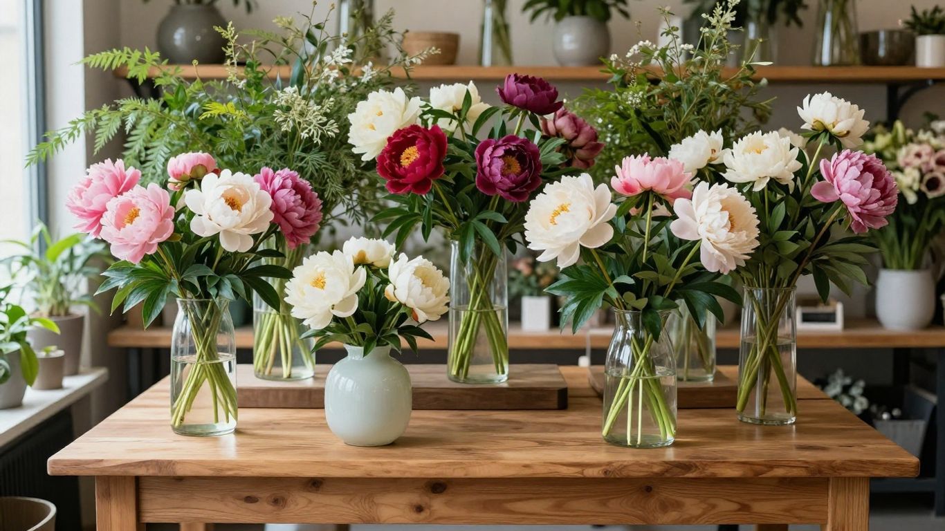 Bouquets on shop table