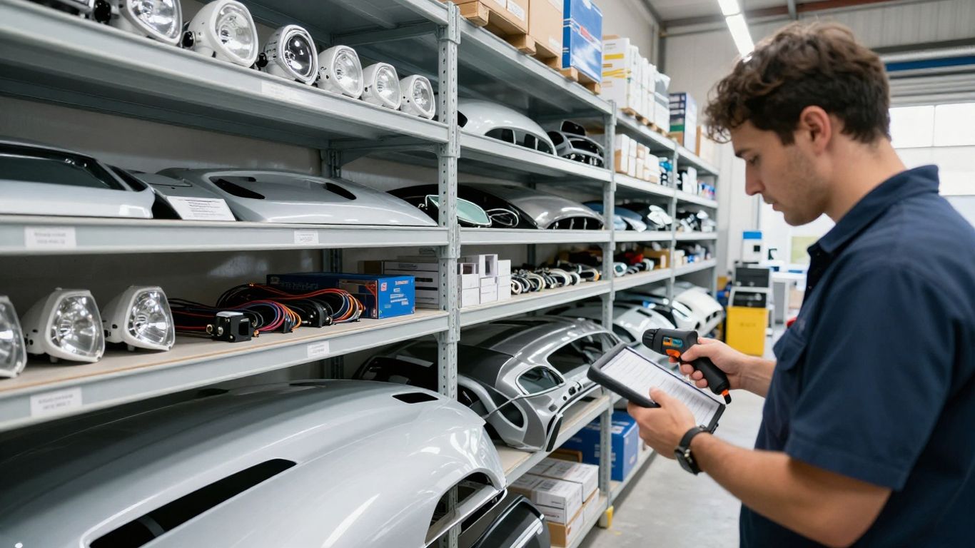 Used EV parts arranged in Australian workshop