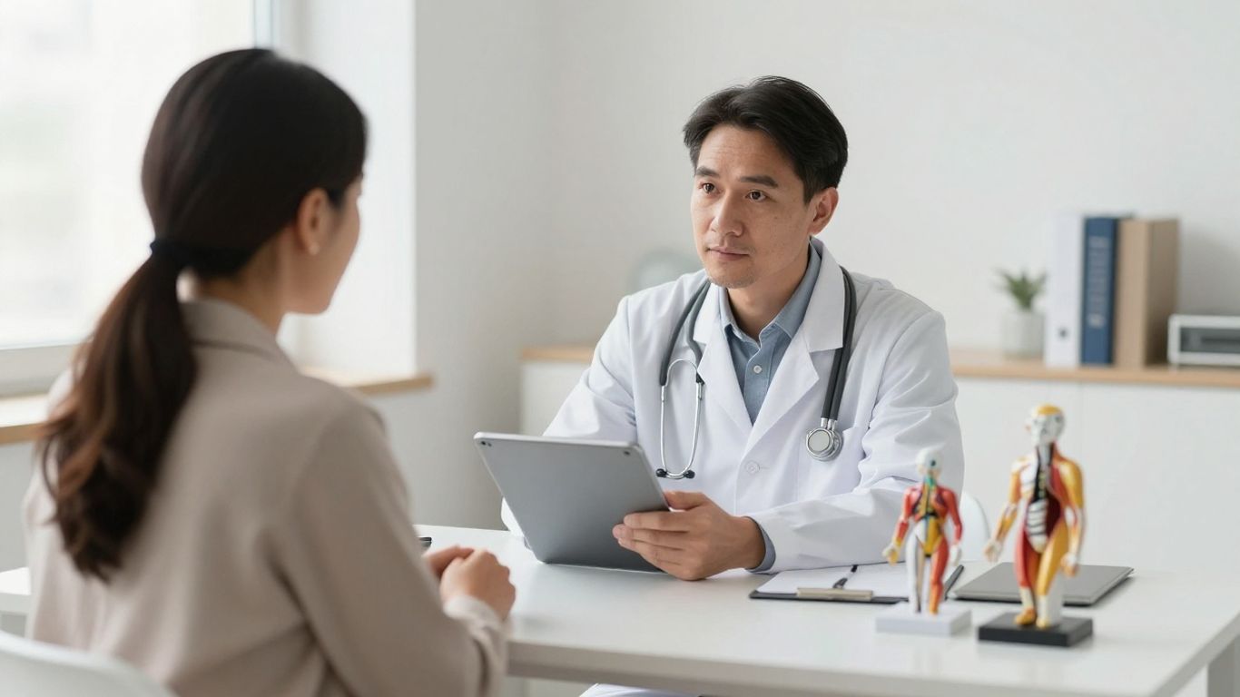 Doctor explaining treatment options in a bright clinic