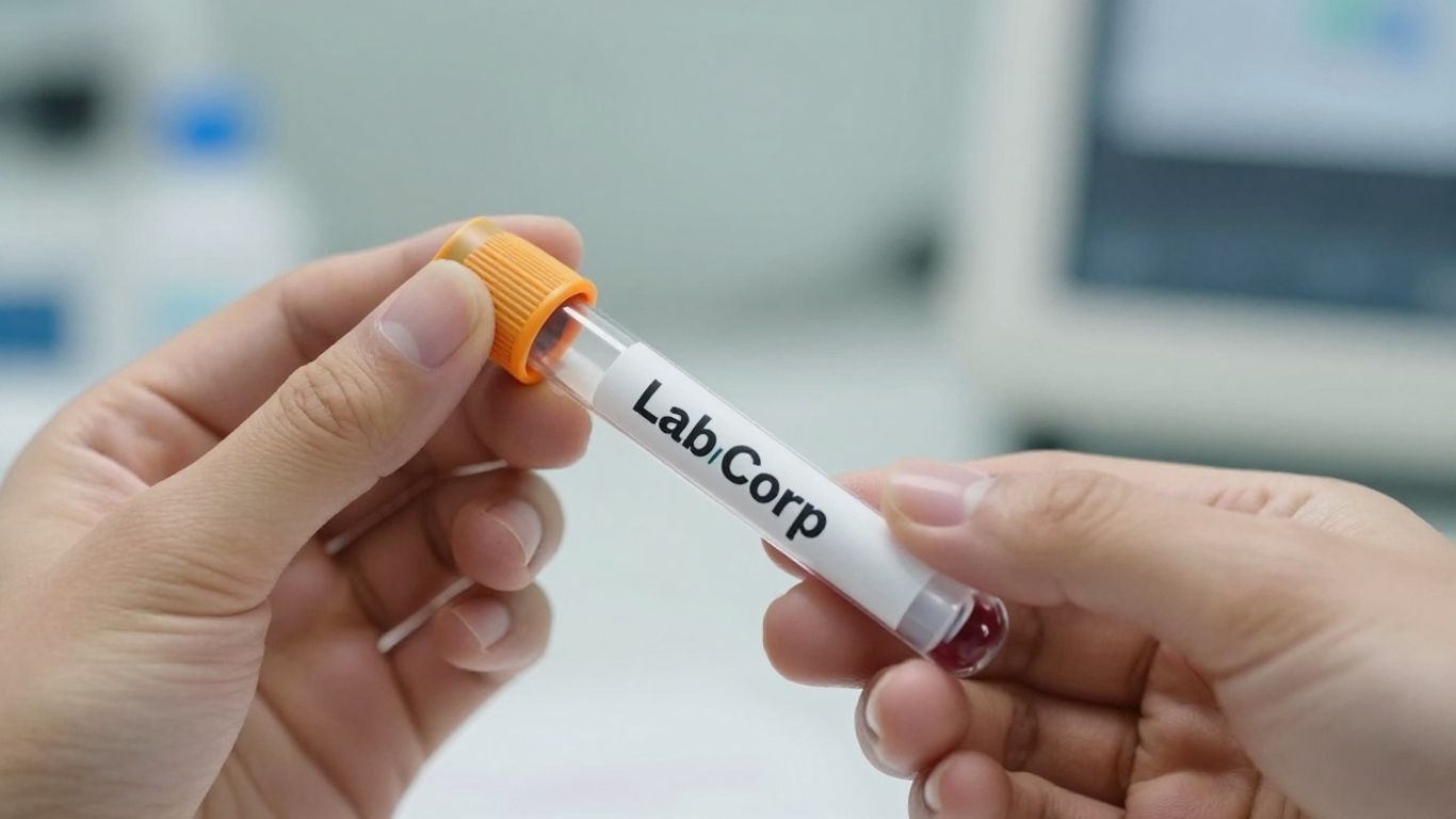 Labcorp Alzheimer's test collection tube held in hand.