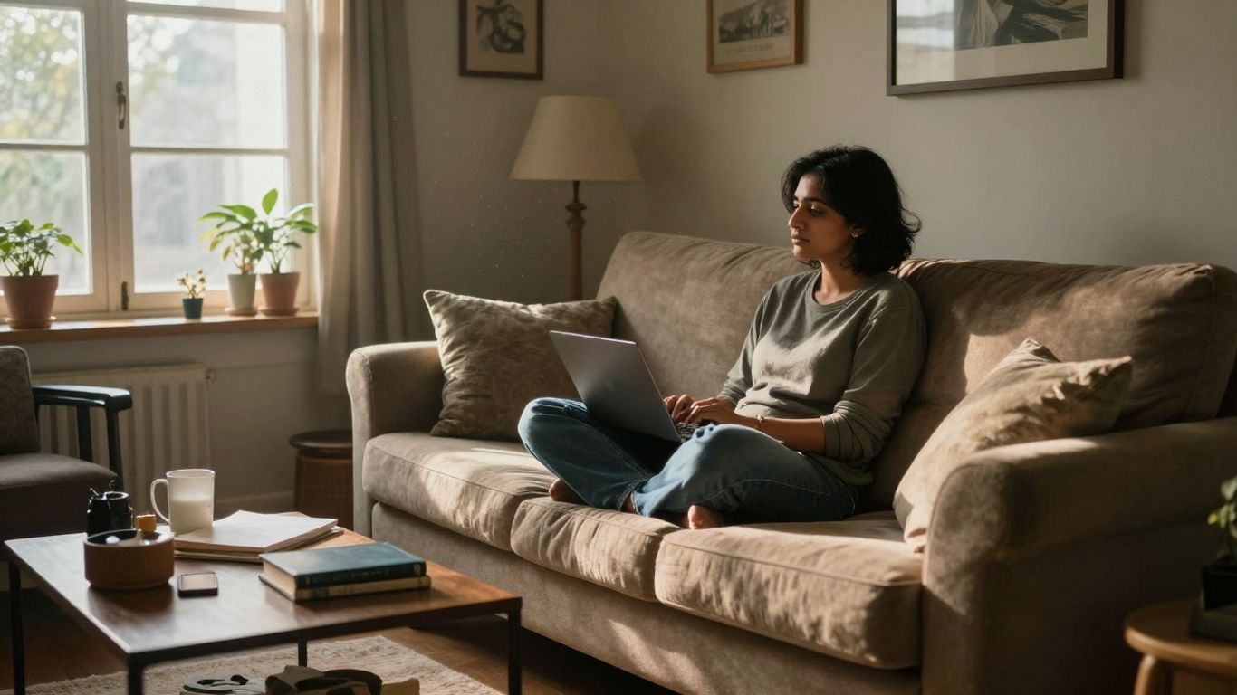 Persona relajada en un sofá con seguro de hogar a medida.