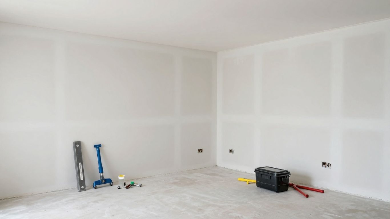 Newly installed basement drywall panels
