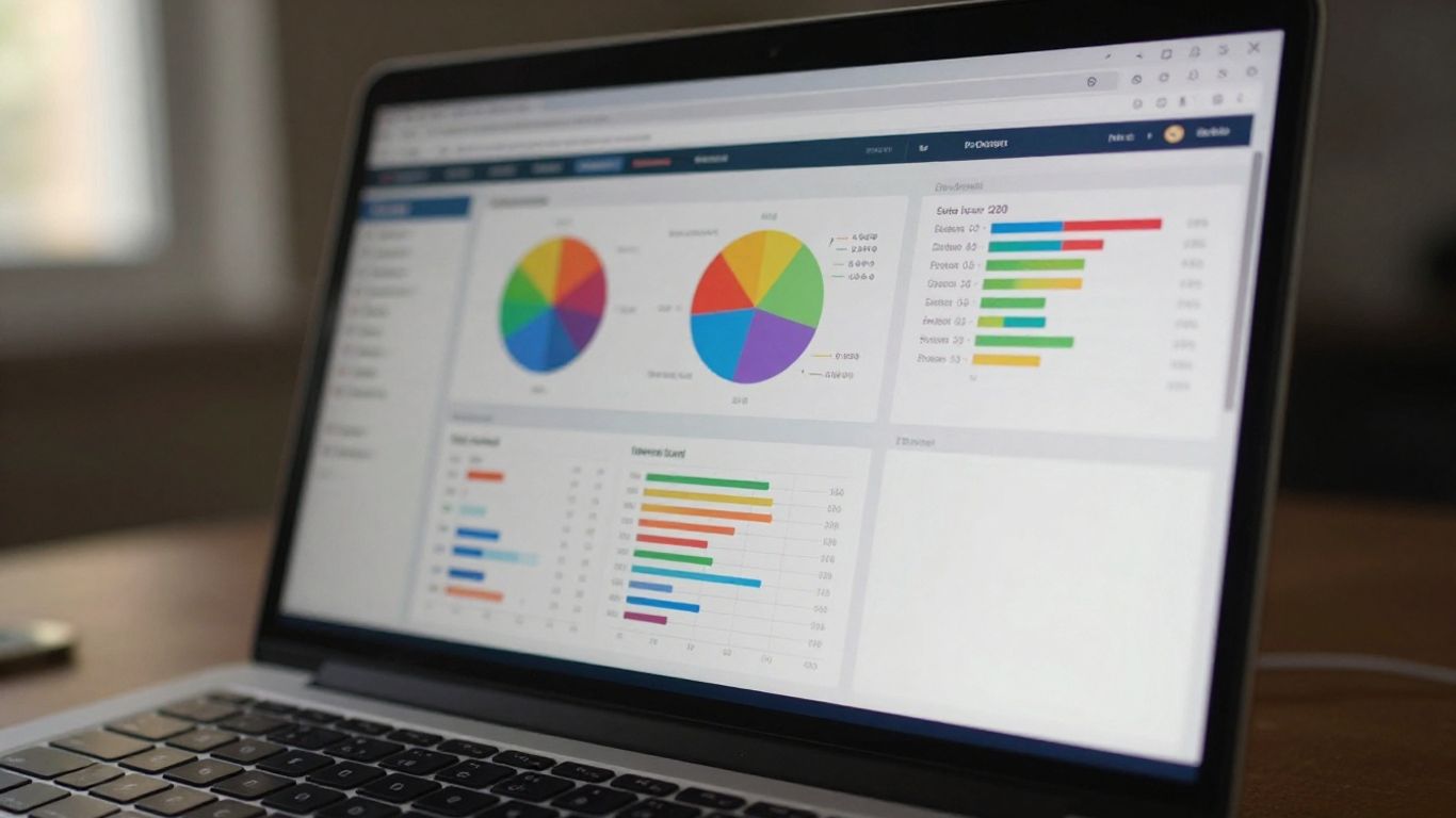 Affiliate marketing analytics dashboard on a laptop screen.