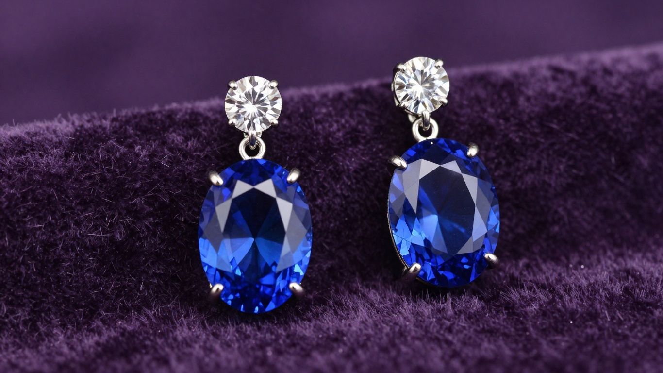 Elegant gemstone earrings with sapphire and diamond.