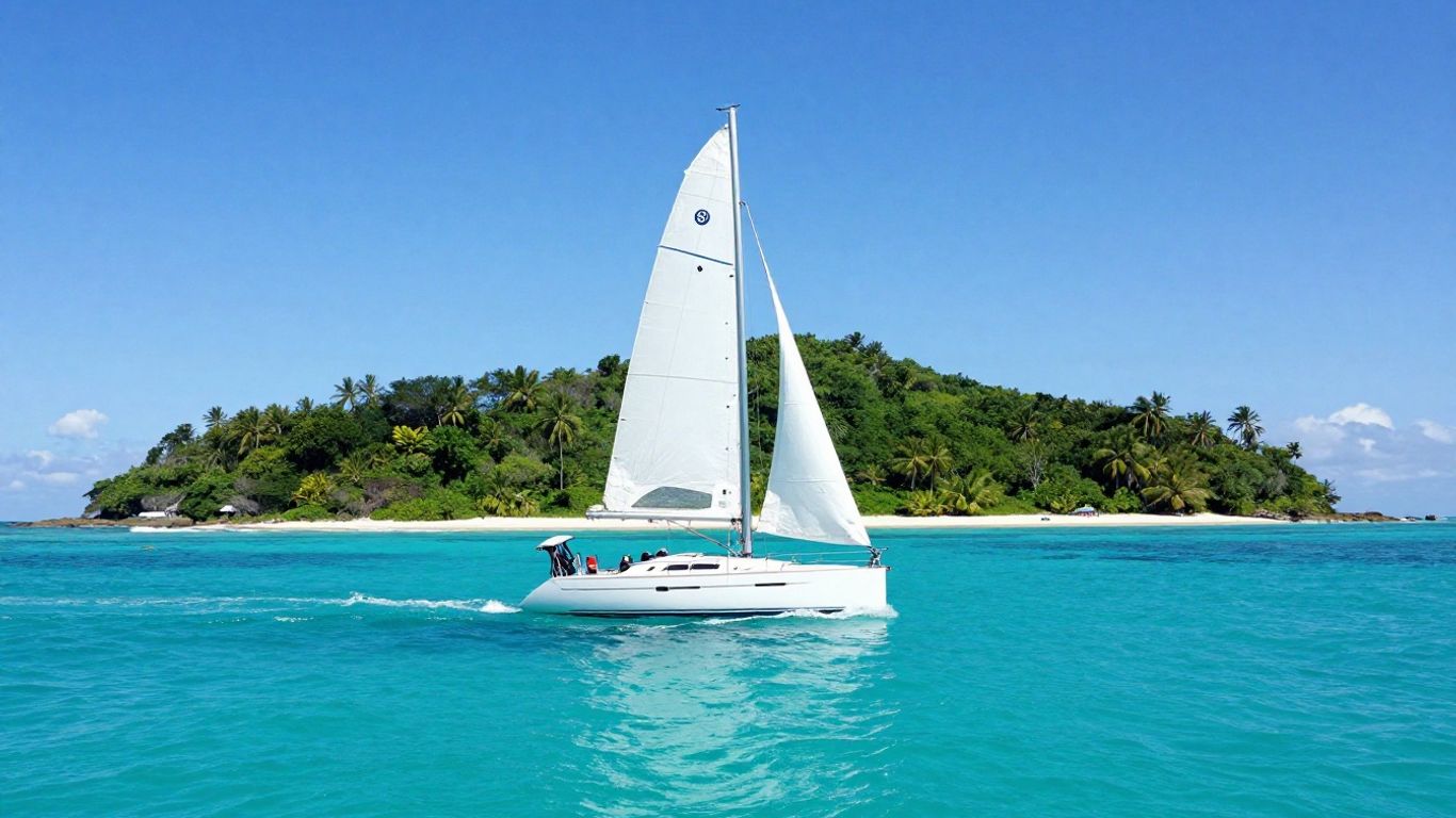 Sailboat sailing in Tortola, British Virgin Islands.