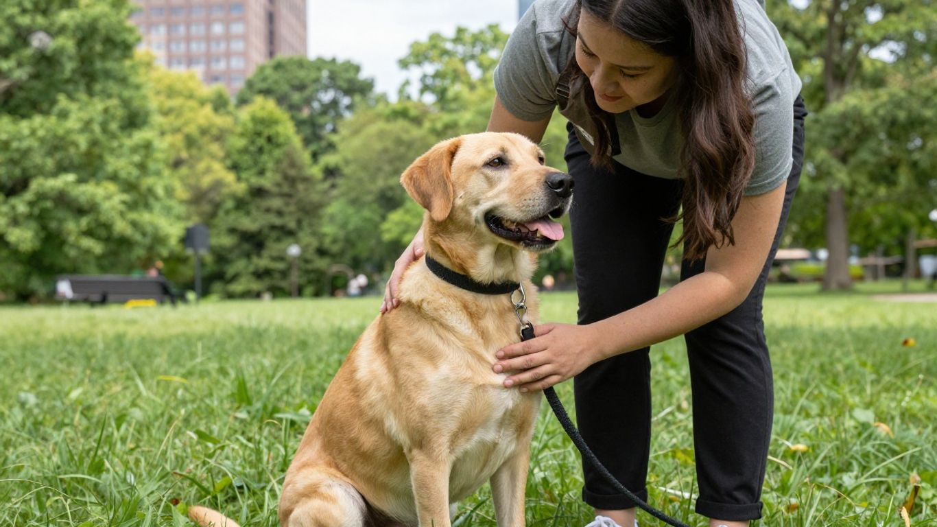 Dog and owner training with e-collar in Chattanooga park.