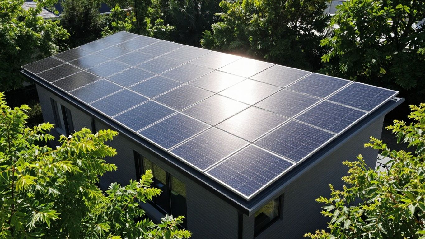Panneaux solaires sur un toit de maison moderne sous le soleil.