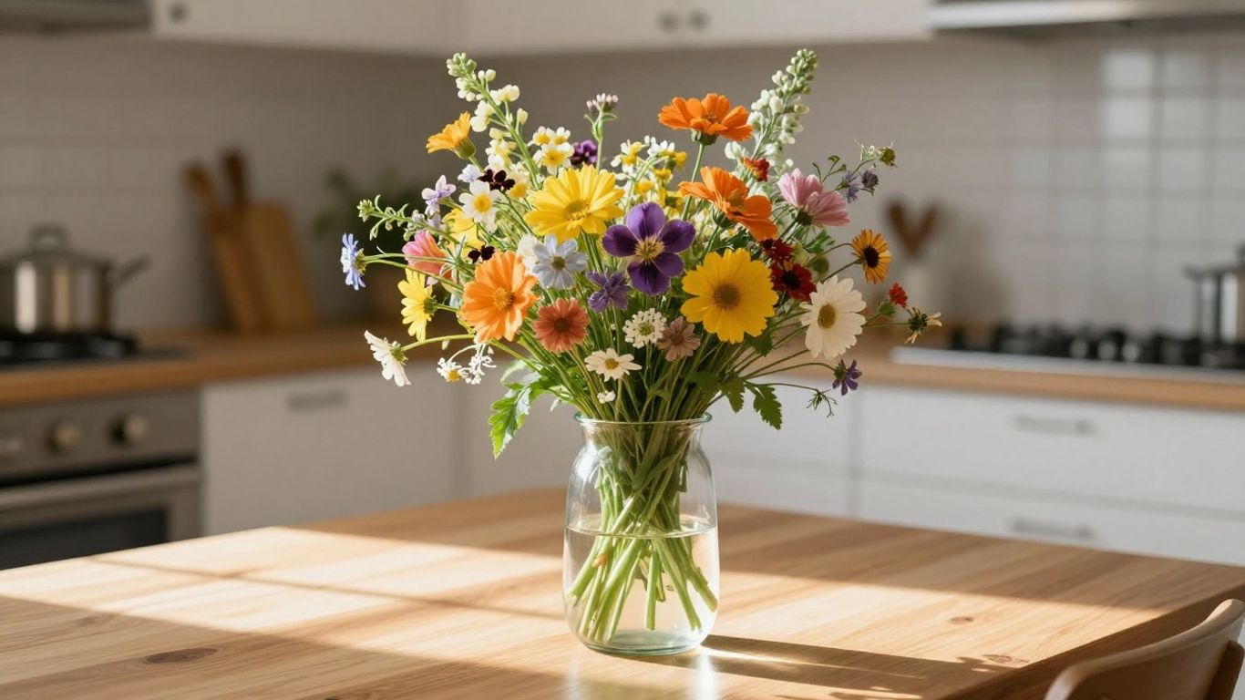 Fresh flowers in a sunlight vase