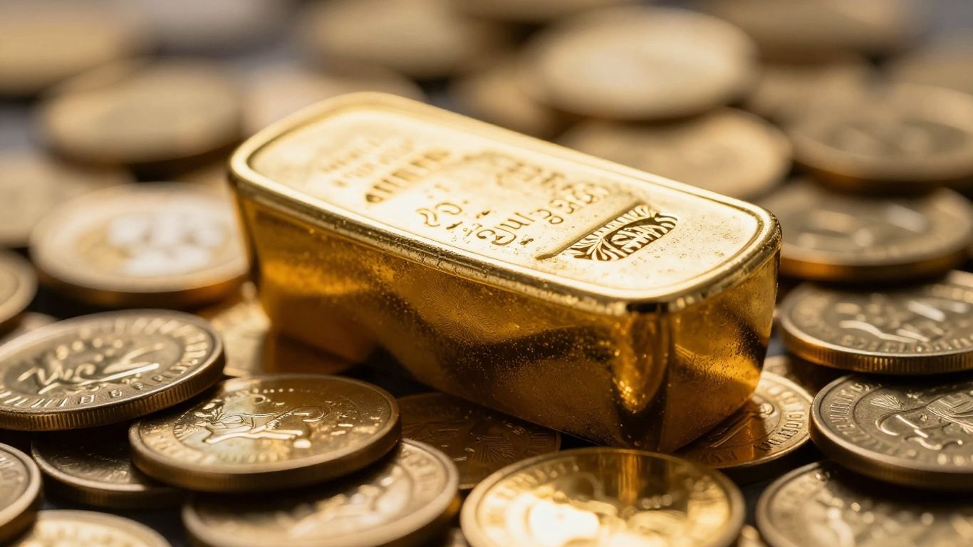 Lingot d'or sur des pièces d'or.
