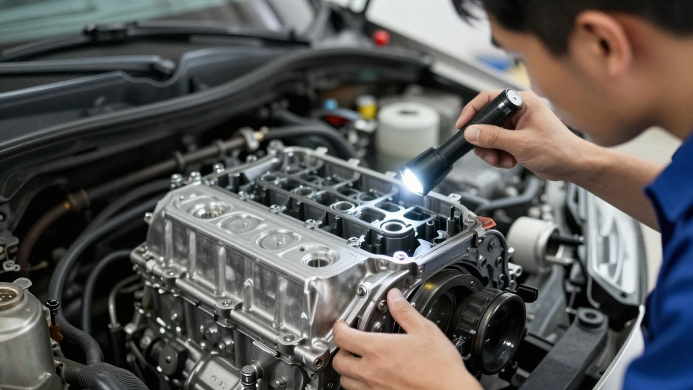 Mechaniker prüft Fahrzeugzustand vor der Besichtigung