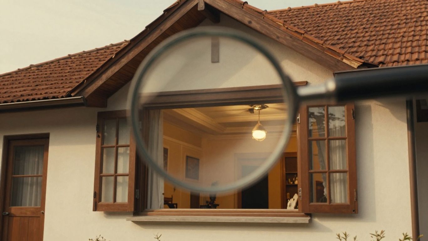 Casa con lupa examinando detalles interiores del seguro.